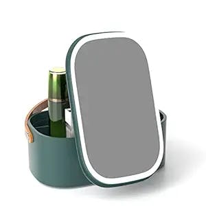 CielClair Makeup Case with Mirror and Light, Portable Makeup Organizer with Adjustable LED Lights & Mirror Lid, Cosmetic Organizer Storage with Handle for Bedroom Camping Business Travel, Dark Green