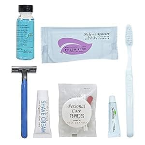 Personal Care Travel Size Toiletries | 1-Shoppe All-In-Kit Hotel Amenities Bulk | Travel Shaving Set, Toothbrush & Paste, Mouthwash, Makeup Wipes, Swabs, Nail File & Sewing Kit | 75 Pcs