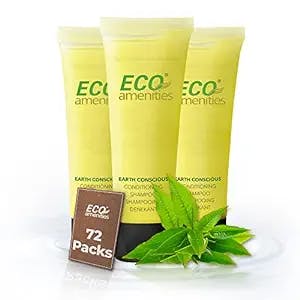 Eco Amenities Travel Size Shampoo - 72 Pack, 1 oz Small Tubes with Flip Caps, Green Tea Scent, Bulk Case of Trial Size Toiletries, Individually Packaged Hair Care Samples, Mini Shampoo Bottles for Guests of Airbnbs, BNBs, VRBOs, Inns, and Hotels