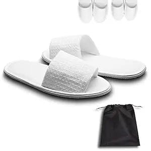 echoapple 10 Pairs of Waffle Open Toe White Slippers-Two Size Fit Most Men and Women for Spa, Party Guest, Hotel and Travel(Medium, White-10 Pairs)