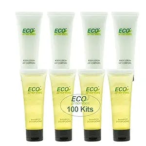 ECO Amenities 200 PCS (100 Kits) Travel Size Lotion Bulk & Hotel Shampoo 2-Piece Set | Travel Size Toiletries Kit | Hotel Toiletries Amenities