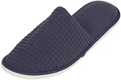LUXEHOME Disposable Slippers, Closed Toe Comfort Waffle Guest Spa Slippers, 2 Size Slippers Fit Most Women and Men, Navy Blue and White, 5 Pairs