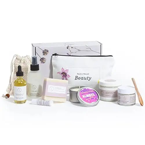 Lizush Bath Gift Set - Pampering Box with Spa Items - Handmade Relaxation Gifts for Women - Complete Luxury Spa Day Kit for Women - 9 Piece Set - Lavender