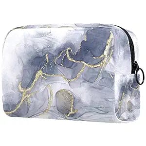 Luxury Gold Grey Marble Texture Small Makeup Bag Pouch for Purse Travel Cosmetic Bag Portable Toiletry Bag for Women Girls Gifts