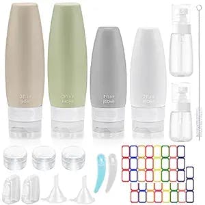 18 Pack Travel Bottles Set for Toiletries, TSA Approved Refillable Toiletry Containers Leak Proof Squeezable Silicone Travel Bottles Kit for Shampoo Conditioner Lotion Body Wash (2oz/3oz)
