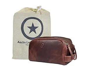 10" Premium Leather Toiletry Travel Pouch With Waterproof Lining | King-Size Handcrafted Vintage Dopp - Kit By Aaron Leather Goods (Dark Brown)