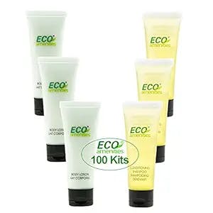 ECO amenities 2-Piece Hotel Toiletries Bag; Total 200 PCS (100 Kits) Small Hotel Shampoo and Conditioner 2 in 1, Travel Size Lotion Bulk Set; Guest Bathroom Hotel Toiletries | Travel Size Toiletries in Bulk