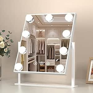 COSMIRROR Hollywood Makeup Vanity Mirror with Lights, Lighted Makeup Mirror with 9 Dimmable Bulbs and 3 Color Lighting Modes, Smart Touch Control, Plug in Light Up Mirror (White)