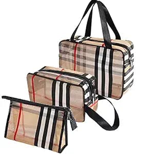 makeup bag 3Pcs,Professional Cosmetic Make up Bags Travel Case Organizer,Accessories Case, Portable Toiletry Bags Womens Clear Tools ,Organizer for Waterproof and Shower Accessories (Checkered)