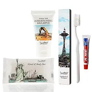 Travelwell Landscape Series Travel Size Mini Soap Bars 1.0oz/28g, Shampoo & Conditioner 2 in 1, Tooth Cleaners,20 each Individually Wrapped | Travel Size Toiletries | Hotel Toiletries Bulk Set
