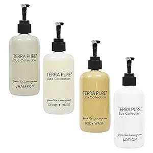 Terra Pure Spa Collection Amenities Set,10.14 oz. Pumps (1 of Each) Shampoo, Conditioner, Hand/Body Wash, and Lotion