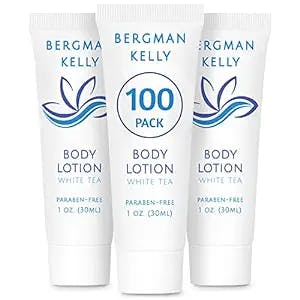 BERGMAN KELLY Travel Size Lotion (1 fl oz, 100 PK, White Tea), Delight Your Guests with a Revitalizing and Refreshing Body Lotion, Quality Mini and Small Size Guest Hotel Toiletries in Bulk