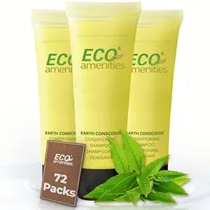 Eco Amenities Travel Size Conditioning Shampoo - 72 Pack, 1 oz Small Tubes with Flip Caps, Green Tea Scent, Bulk Case of Trial Size Toiletries, Individually Packaged Hair Care Samples, Mini 2-in-1 Shampoo & Conditioner Bottles for Guests of Airbnbs, BNBs, VRBOs, Inns, and Hotels