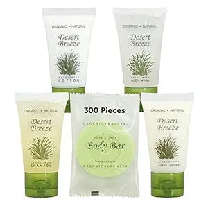 Desert Breeze Hotel Soaps and Toiletries Bulk Set | 1-Shoppe All-In-Kit Amenities for Hotels | 1oz Hotel Shampoo & Conditioner, Body Wash, Body Lotion & Bar Soap | Travel Size Toiletries 300 Pieces