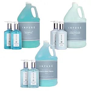 H2O Tropical Infuse Gallon & Dispenser Set | 1-Shoppe All-In-Kit | Shampoo Conditioner Body Wash Gallon | Refillable 10.14 oz. Matching Pump Bottles