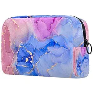 Luxury Waves and Golden Swirls Small Makeup Bag Pouch for Purse Travel Cosmetic Bag Portable Toiletry Bag for Women Girls Gifts