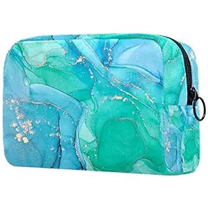 Luxury Green-Blue Texture Small Makeup Bag Pouch for Purse Travel Cosmetic Bag Portable Toiletry Bag for Women Girls Gifts