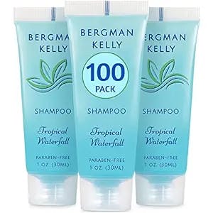 BERGMAN KELLY Travel Size Hotel Shampoo (1 fl oz, 100 PK, Tropical Waterfall), Delight Your Guests with Invigorating and Refreshing Shampoo Hotel Amenities, Mini & Small Size Luxury Shampoo in Bulk