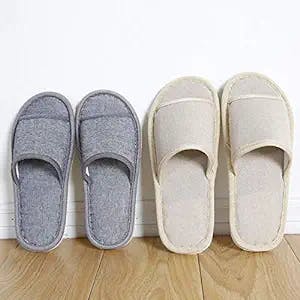 6 Pair of Open Toe Breathable Slippers,Solid Color Casual Slippers,Spa Slippers for Guests, Hotel, Travel, Unisex Universal Size Washable (3 gray medium size+3 beige large size) …