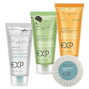 OPPEAL EXP Series| 200 PK 1 oz Hotel Size Amenities Bulk | 50 Sets Each Contains Shampoo & Conditioner 2 in 1, Body Wash, Body Lotion and Soap Bar | Ideal Size for Hotel/AirBnB/VRBO/Vacation Rental
