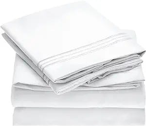Mellanni Queen Sheet Set - Iconic Collection Bedding Sheets & Pillowcases - Hotel Luxury, Extra Soft, Cooling Bed Sheets - Deep Pocket up to 16" - Wrinkle, Fade, Stain Resistant - 4 PC (Queen, White)
