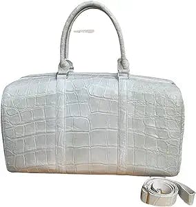 Genuine alligator crocodile leather skin premium luxury travel duffel bags, travel bags, gym bags, sport duffel bags. (White)