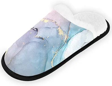 Natural Luxury Pink Marble Home Slippers Marbling Stone Memory Foam House Slippers Indoor Soft Plush Fleece Non Slip Spa Slipper Casual Shoes for Bedroom Hotel Guests Travel, M