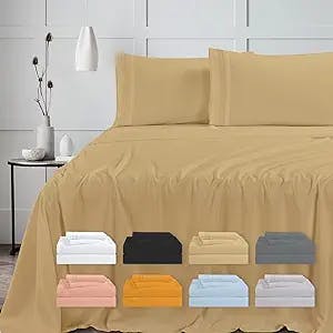 JananLive Soft King Sheet Set,Hotel Luxury 1800 Bedding Sheets & Pillowcases,Deep Pocket up to 16 inch Mattress,Double Brushed Queen Size Sheets,Oeko-TEX Sheets,4 Piece(Gold King)