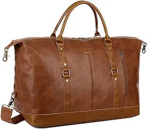 BAOSHA Leather Travel Duffel Tote Bag Overnight Weekender Bag Oversized for Men and Women HB-14 (Brown)