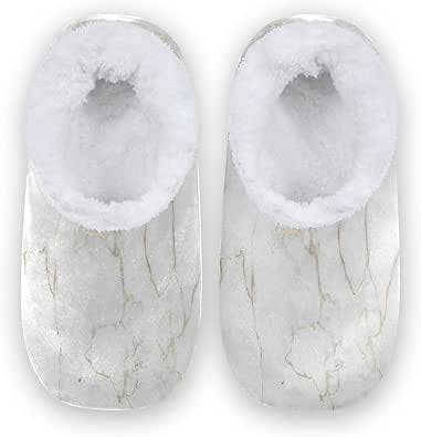 YIMKhome Luxury White Gold Marble Women Men Comfy Slipper Fuzzy Memory Foam Soft House Slippers Non-Slip Travel Shoes M for Winter Indoor Outdoor Hotel Bedroom