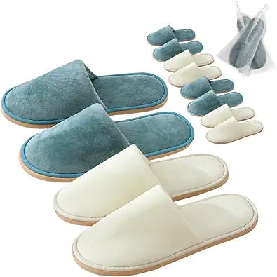 6 Pairs Spa Slippers, Washable & Reusable Closed Toe Disposable Indoor Hotel Slippers, Soft Home Coral Fleece Slipper,Super Soft Crystal Velvet, Padded Sole for Comfort- for Guests, Hotel, Travel ,Wedding