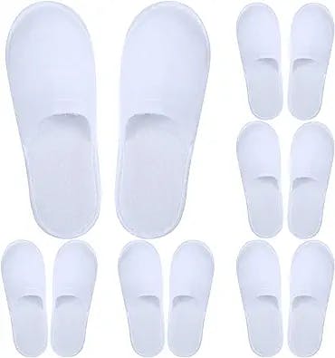 Aneco 6 Pairs Spa Slippers Disposable Closed Toe Slippers White Fluffy Guests Slippers for Home, Hotel Use