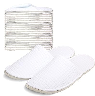 Anmerl Spa Slippers for Men and Women - Premium Bulk Hotel Slippers - Breathable Soft Cotton House Guest Slippers - Non Slip, Washable, Reusable - 10 Pairs (White)