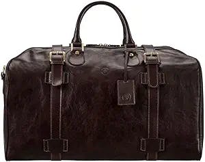 Maxwell Scott | Mens Luxury Leather Large Duffle Bag | The FleroL | Handmade In Italy | Dark Chocolate Brown
