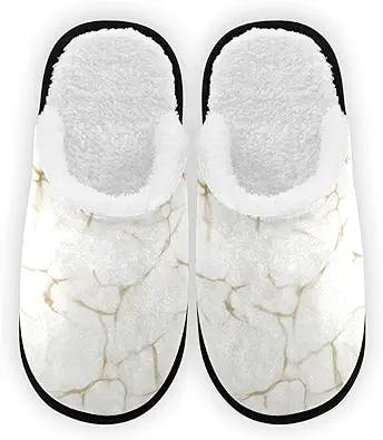 YYZZH Luxury Gold Marble Print Pattern Fuzzy Feet Slippers Soft Non-Slip Indoor House Slippers Home Shoes For Bedroom Hotel Travel Spa For Women Men