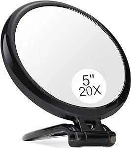 5Inch,20X Magnifying Mirror, Two Sided Mirror, 20X/1X Magnification, Folding Makeup Mirror with Handheld/Stand,Use for Makeup Application, Tweezing, and Blackhead/Blemish Removal. (Black)
