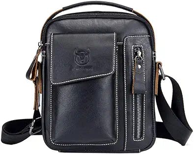 Hebetag Small Leather Shoulder Bag Crossbody Pack for Men Outdoor Travel Business