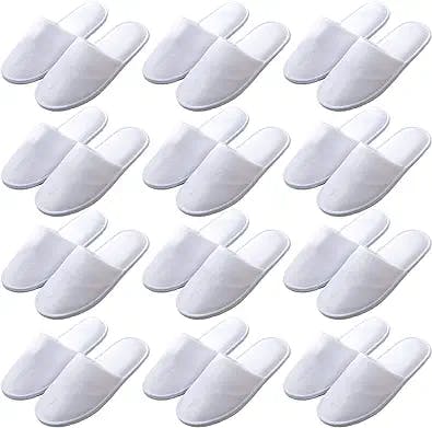 Spa Slippers- 12 Pairs of Cotton Velvet Closed Toe Slippers , Soft, Non-Slip, Disposable Hotel Slippers, individually wrapped,Fluffy Coral Fleece, Deluxe Padded Sole for Extra Comfort- Perfect for Guests