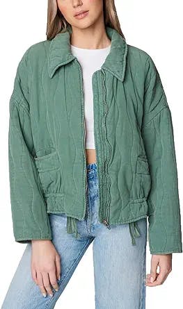 [BLANKNYC] womens Luxury Clothing Quilted Print Jacket, Comfortable & Stylish Windbreaker Coat