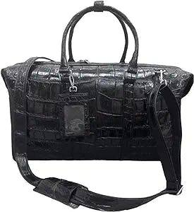 Genuine alligator crocodile leather skin premium luxury travel duffel bags, travel bags, gym bags, sport duffel bags (Black) (Black)