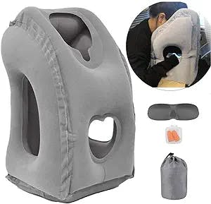 Inflatable Travel Pillow for Airplane, inflatable Neck Air Pillow for Sleeping to Avoid Neck and Shoulder Pain, Comfortably Support Head, Neck and Lumbar, Used for Airplane, Car, Bus and Office (Grey)