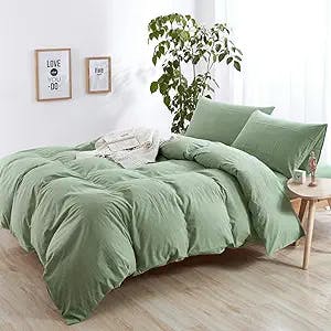 AMWAN Solid Green Duvet Cover Set Queen Soft Washed Cotton Bedding Set Full Sage Green Duvet Comforter Cover Luxury Soft Solid Color Bedding Queen Duvet Cover Set Cotton Green Bedding Set