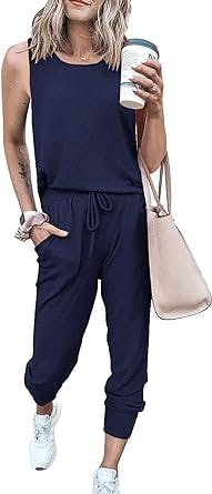 PRETTYGARDEN Women's Two Piece Outfit Sleeveless Crewneck Tops with Sweatpants Active Tracksuit Lounge Wear