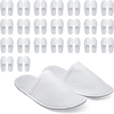Juvale 24 Pairs Disposable House Slippers for Guests, Bulk Pack for Hotel, Spa, Shoeless Home, White Closed Toe (US Men Size 10, Women 11)