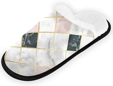 Marble Luxury Geometric Home Slippers Marbling Stone Memory Foam House Slippers Indoor Soft Plush Fleece Non Slip Spa Slipper Casual Shoes for Bedroom Hotel Guests Travel, M