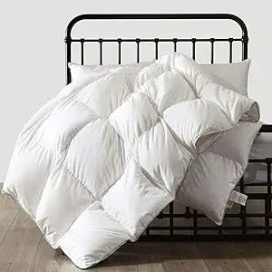 APSMILE Luxurious Full/Queen Goose Feathers Down Comforter, All Season Goose Down Duvet Insert, Ultra-Soft Pima Cotton, 33oz Fluffy Hotel Collection Goose Down Comforter with Ties(90x90, White)