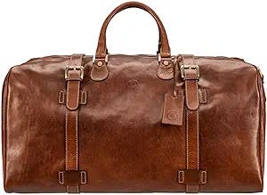 Luxury Leather Extra Large Travel Bag | The FleroEL | Handcrafted In Italy | Chestnut Tan Brown