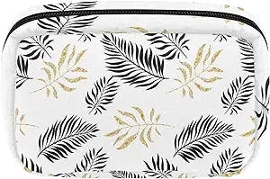 Cosmetic Zipper Pouch Makeup Bag Travel Waterproof Toiletry Bags for Women Luxury Gold Tropical Leaves