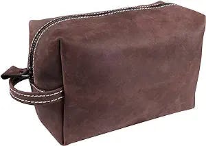R PELLE REALE Handmade Leather Toiletry Bag Shaving Kit Bag Gift For Women & Men (Chestnut)