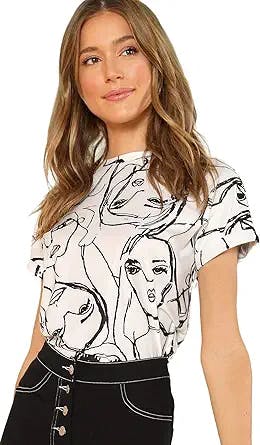 SheIn Women's Short Sleeve Graphic Tee Round Neck Casual Top T Shirts